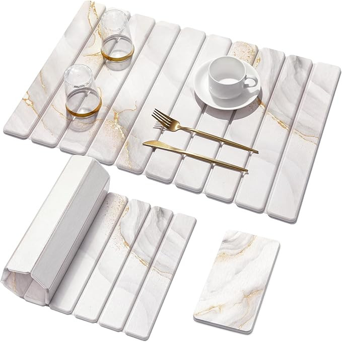 2 PCS Large Stone Dish Drying Mat for Kitchen Counter,Quick Dry Stone Dishes Mats,Marbled Water A... | Amazon (US)