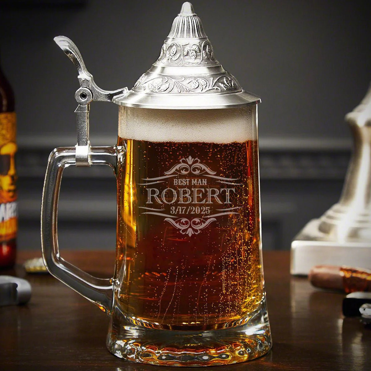Personalized Traditional German Beer Stein w Lid | HomeWetBar.com