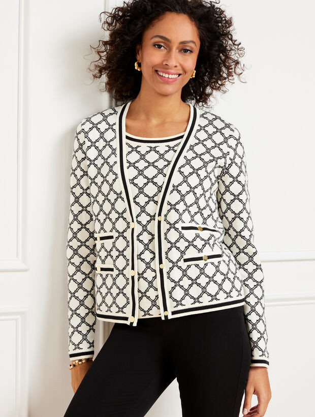 V-Neck Cardigan - Lattice Jacquard | Talbots