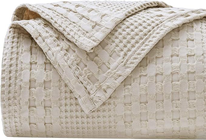 PHF 100% Cotton Waffle Weave Blanket Twin Size - Washed Soft Breathable Skin-Friendly Blanket - P... | Amazon (US)