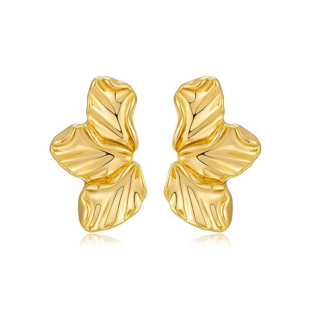 Chunky Gold Statement Earrings For Women Gold Plated Sectored Flower Leaf Shell Angel Wing Earrin... | Amazon (US)