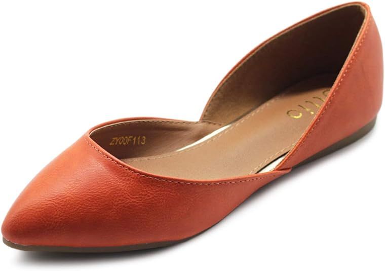 Ollio Women's Shoes Faux Leather Slip On Comfort Light Pointed Toe Ballet Flats F113 | Amazon (US)