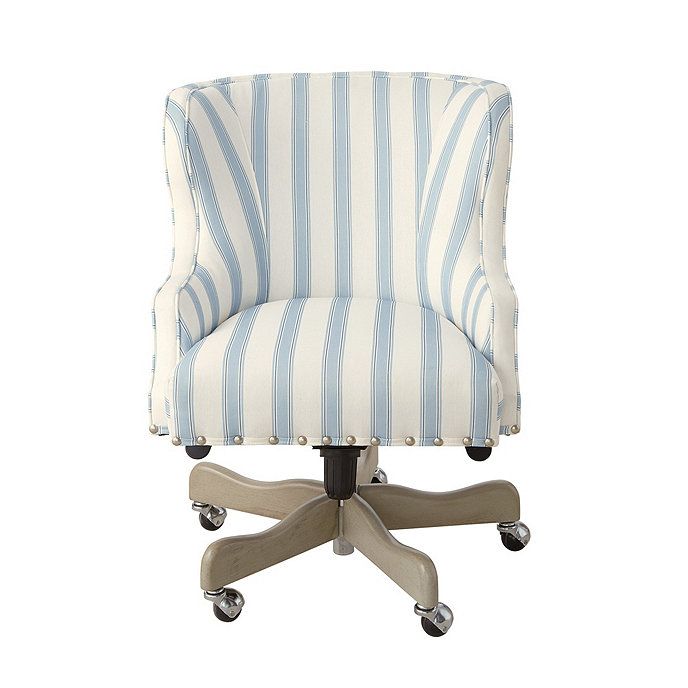 SK Carson Desk Chair Upholstered in SK Reine Blue Fabric, Pewter Nailheads &Dove Gray Finish | Ballard Designs, Inc.