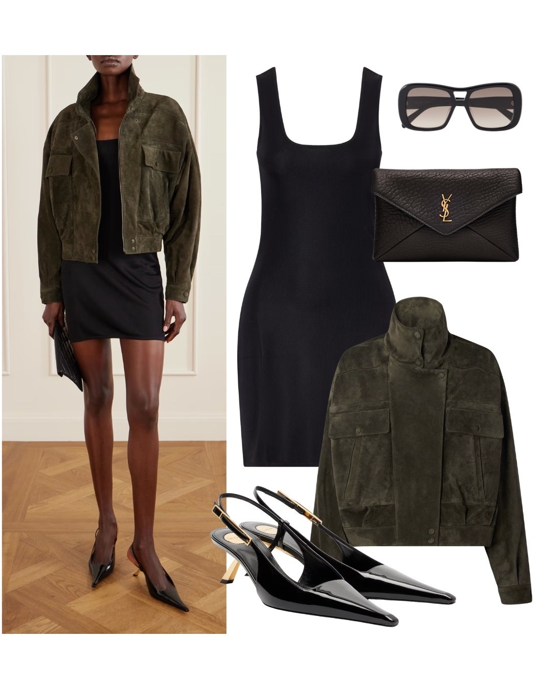 Early spring outfit idea — structured suede jacket over a simple black mini dress with pointed heels and minimal accessories. Chic, transitional, and easy to wear. Exact pieces linked and affordable alternatives included.

#daytonightlook #suedejacket #blackminidress #quietluxury #chicstyle #modernclassic #ltkstyle #capsulewardrobe #elevatedbasics #slingbackheels #affordablefinds
#earlyspring #transition



#LTKOver40 #LTKSeasonal #LTKootd