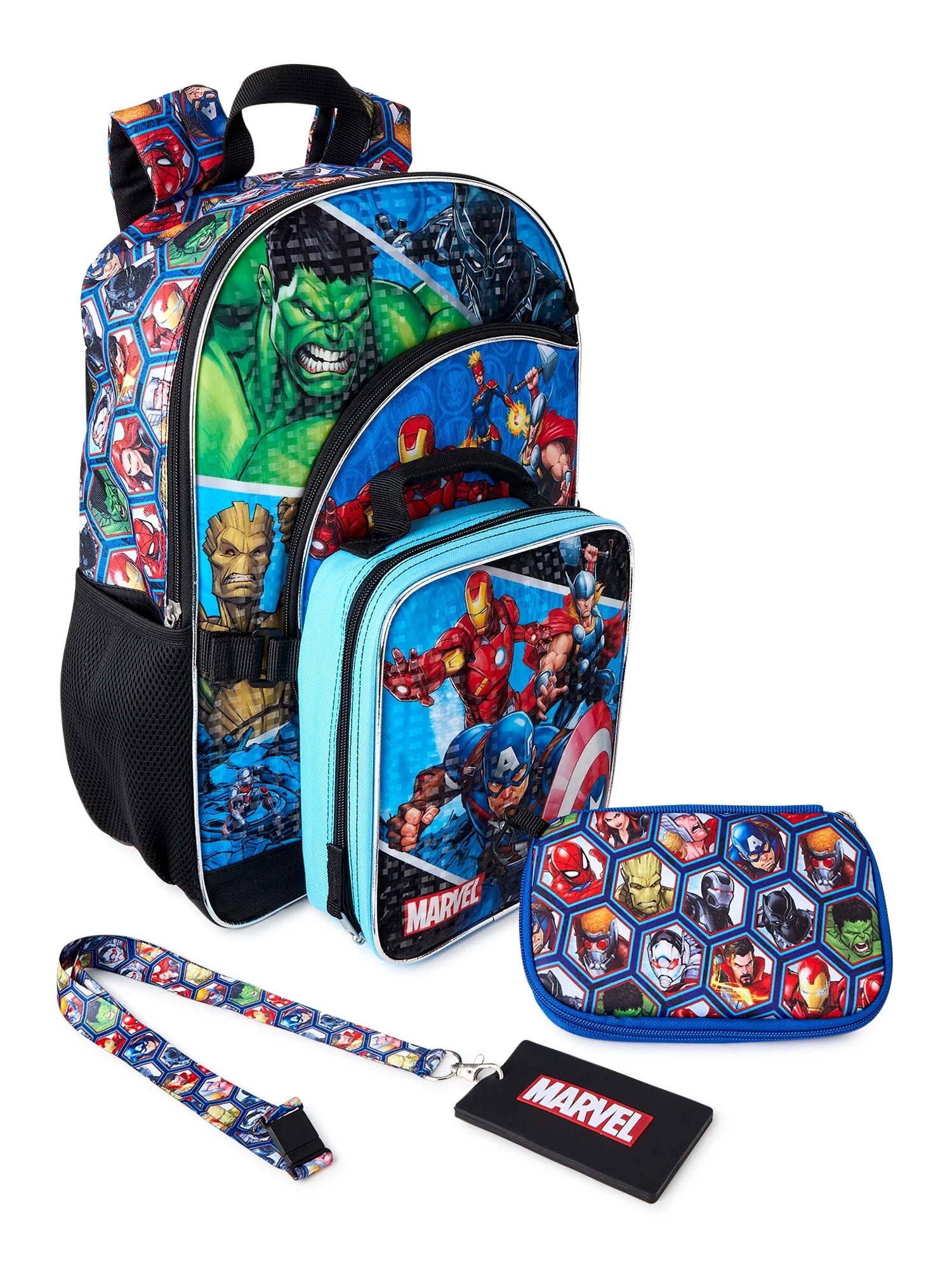 Marvel Avengers Universe Boys Backpack with Lunch Bag, 4-Piece Set Blue Black - Walmart.com | Walmart (US)