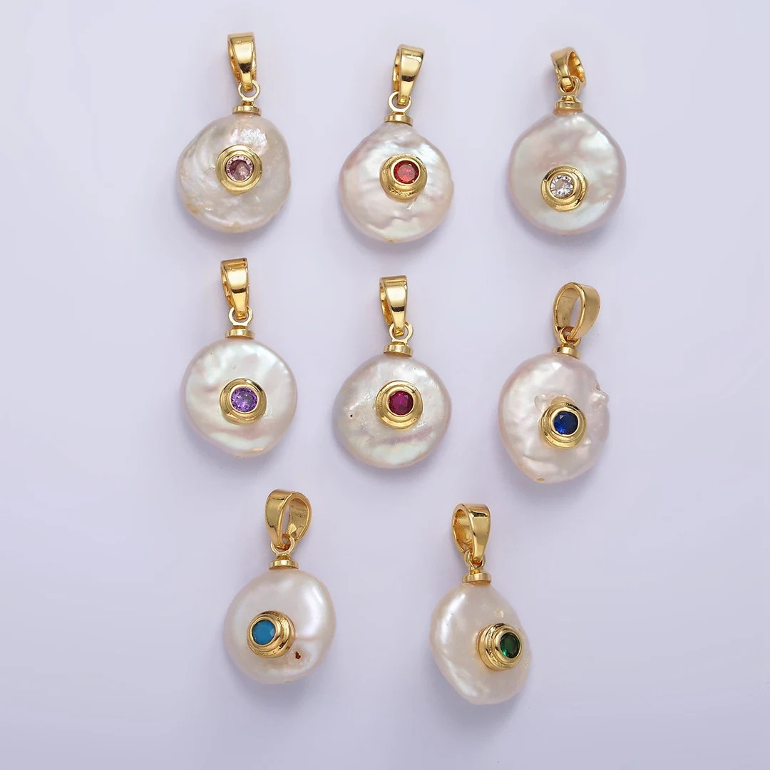 Freshwater Pearl Pendant CZ Freeform Pearl Round Oval CZ Charms for Bracelets Necklace Jewelry Or... | Etsy (US)