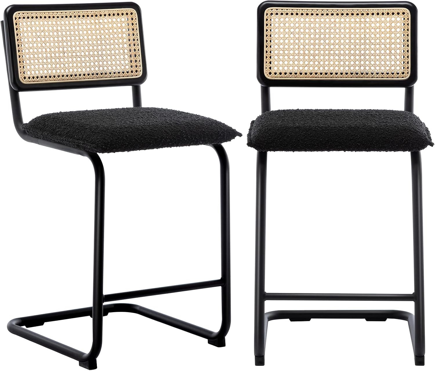 ONEVOG Rattan Counter Height Barstool Chairs Set of 2, Black Boucle Simple Stool Mid-Century Mode... | Amazon (US)