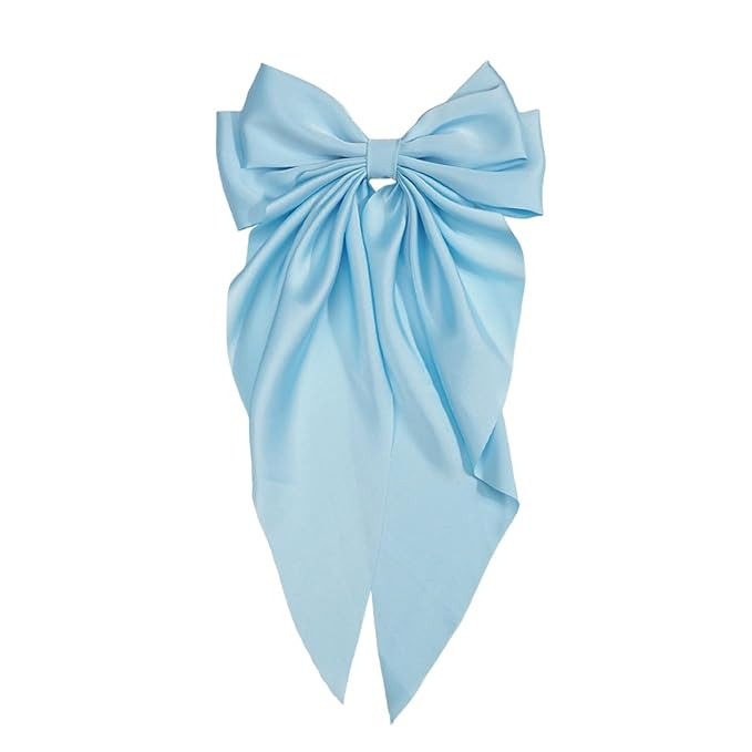 Light Blue Jumbo Silky Satin Bow Clip Hair Barrettes with Long Tails - Large French Metal Bowknot... | Amazon (US)