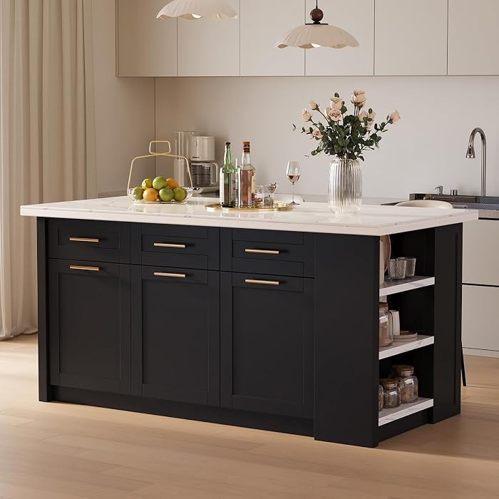 homary 72" Modern Kitchen Island with Storage, White Marble-Effect Engineered Wood Top, Modern Ki... | Amazon (US)