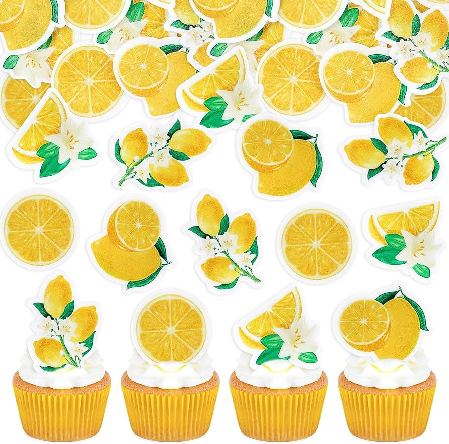 40Pcs Edible Lemon Cupcake Toppers Cute Lemons Fruit Cupcake Picks for Fruits Theme Baby Shower F... | Amazon (US)
