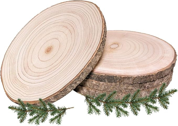 Wood Rounds 4 Pcs 10"-12 Inch Large Wood Slices for Centerpieces Unfinished Rustic Wood Slices fo... | Amazon (US)