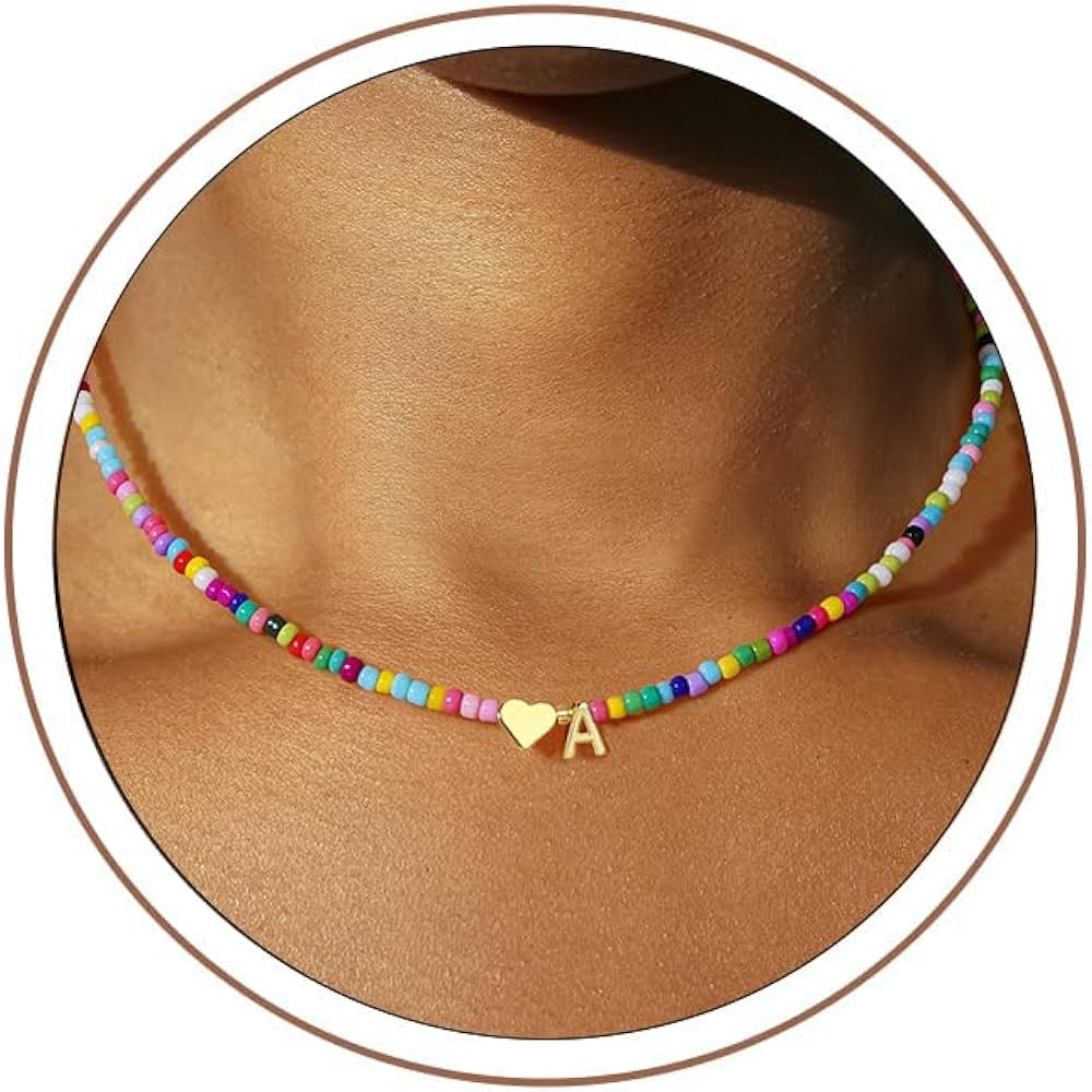 Turandoss Easter Basket Stuffers for Kids Teen Girls - Colorful Beaded Initial Necklace, Dainty 1... | Amazon (US)