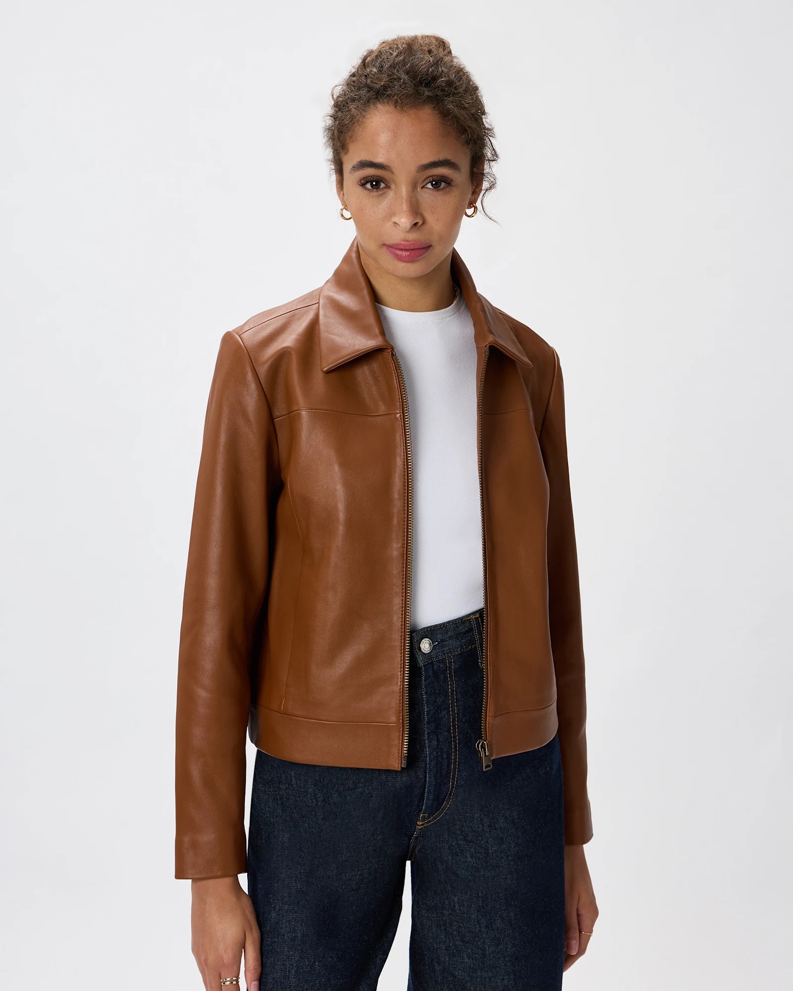 Quince | Women's Cropped Zip-Front Jacket in Black, Size XS, Leather | Quince