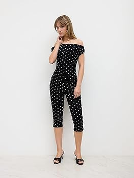 CIDER Women Mid Waist Polka Dot Capri Leggings High Stretch Slim Fit Cotton Blend Knit Fabric Pan... | Amazon (US)