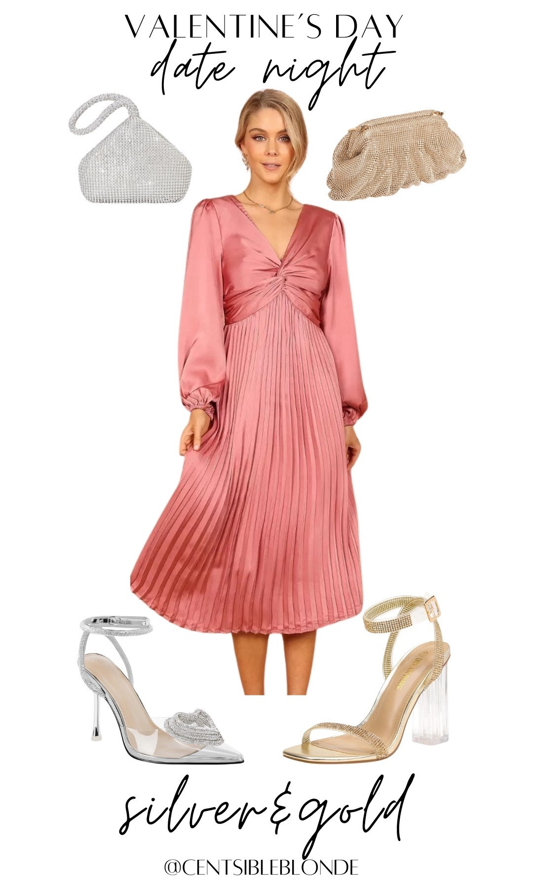 Valentine’s Day, date night, vday, pink dress, long sleeve dress, silver handbag, gold handbag, silver heels, gold heels, galentines day, midi dress, petal & pup

#LTKMidsize #LTKootd #LTKValentine