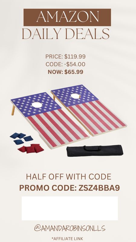 Amazon daily deals
American flag cornhole set 

#LTKFindsUnder50 #LTKSeasonal #LTKSaleAlert