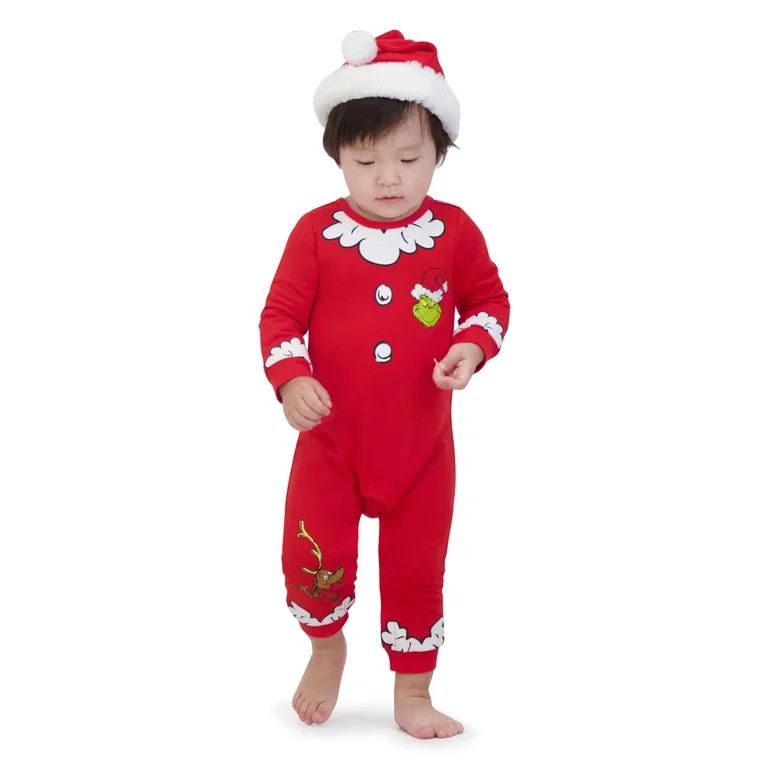 The Grinch Christmas Baby Red Coverall and Santa Hat, Sizes 0/3M-24M | Walmart (US)