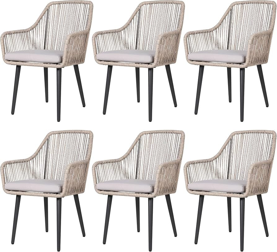 Patiorama Outdoor Dining Chairs, Patio Dining Chair Set of 6, All-Weather Woven Rope Rattan Chair... | Amazon (US)
