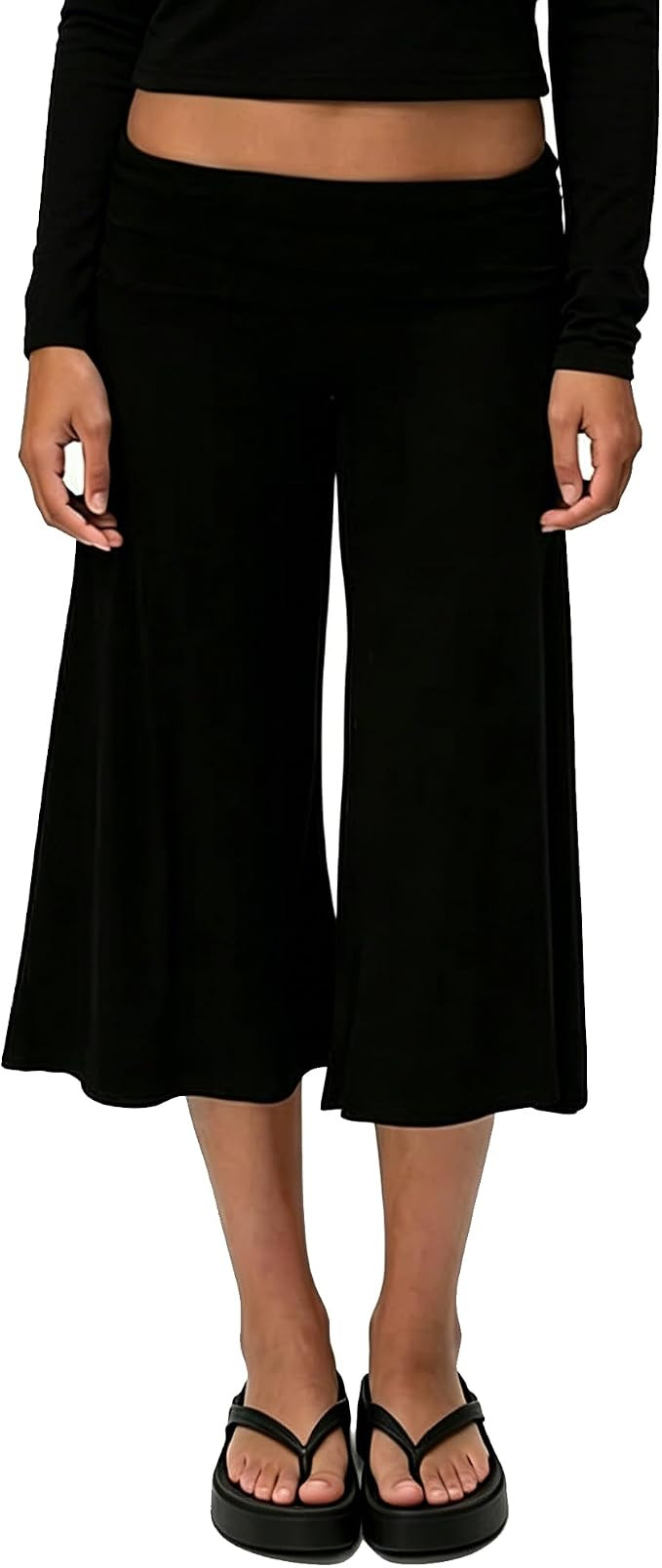 Gaucho Pants for Women Fold Over Flowy Capri Pants | Wide Leg Low Rise Yoga Capris Foldover Cropp... | Amazon (US)