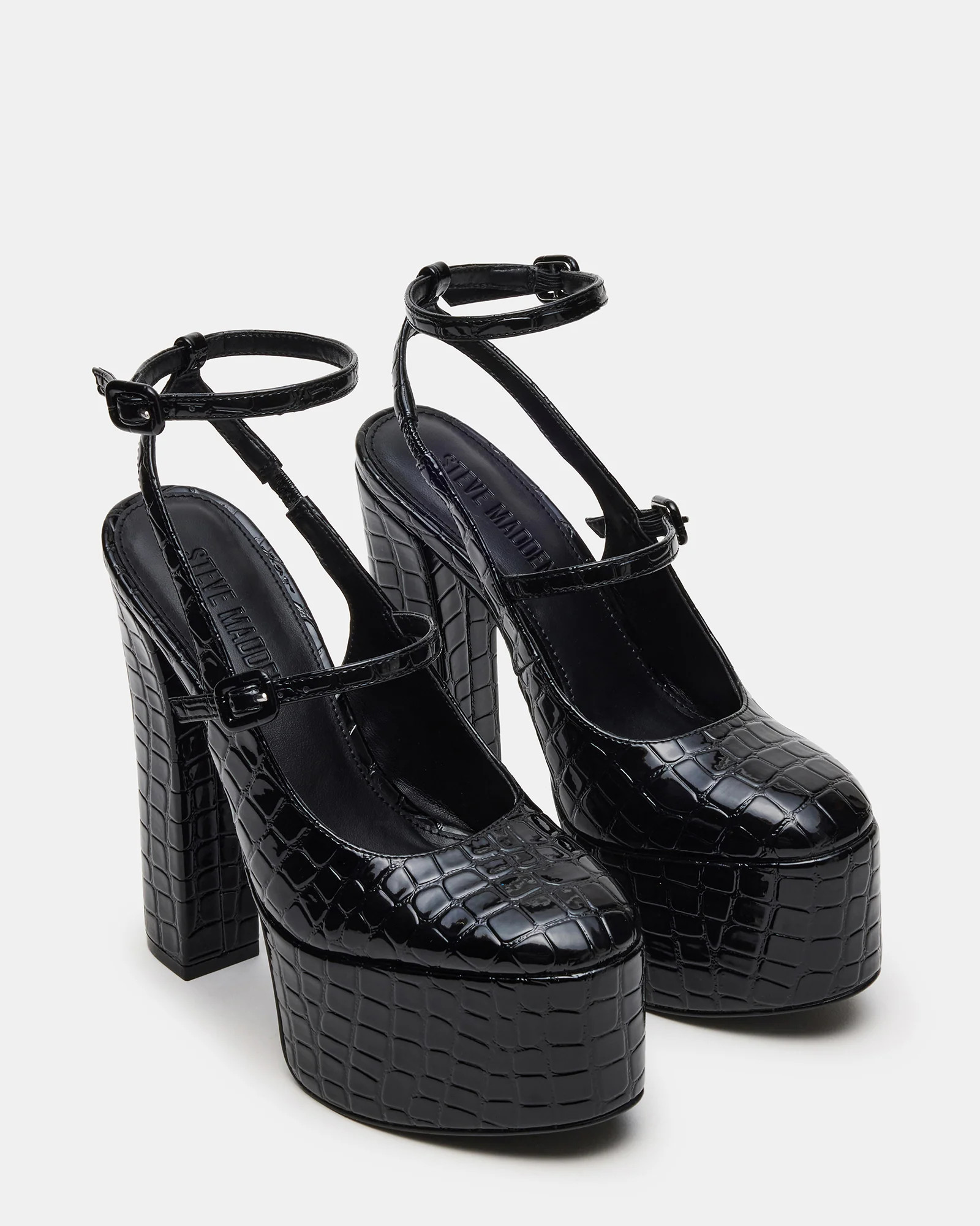 SCOTLYN Black Crocodile Women's Platform Block Heel | Steve Madden (US)
