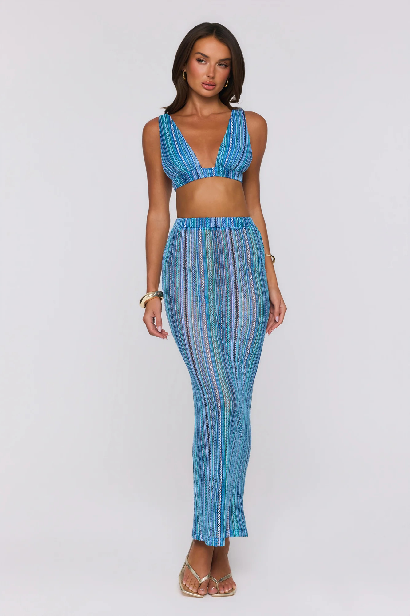 Ocean Bloomette Knit Maxi Skirt Blue | Hello Molly (US)