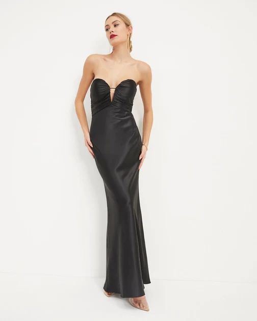 Cyndel Satin Strapless Maxi Dress - Black | VICI Collection