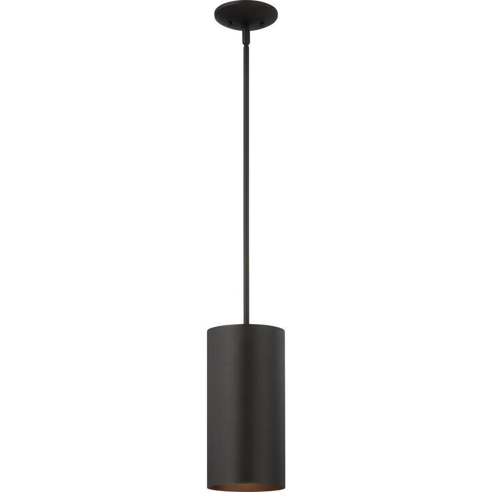 Volume Lighting Medium 1-Light Black Aluminum Outdoor Cylinder Mini Hanging Pendant Light | The Home Depot