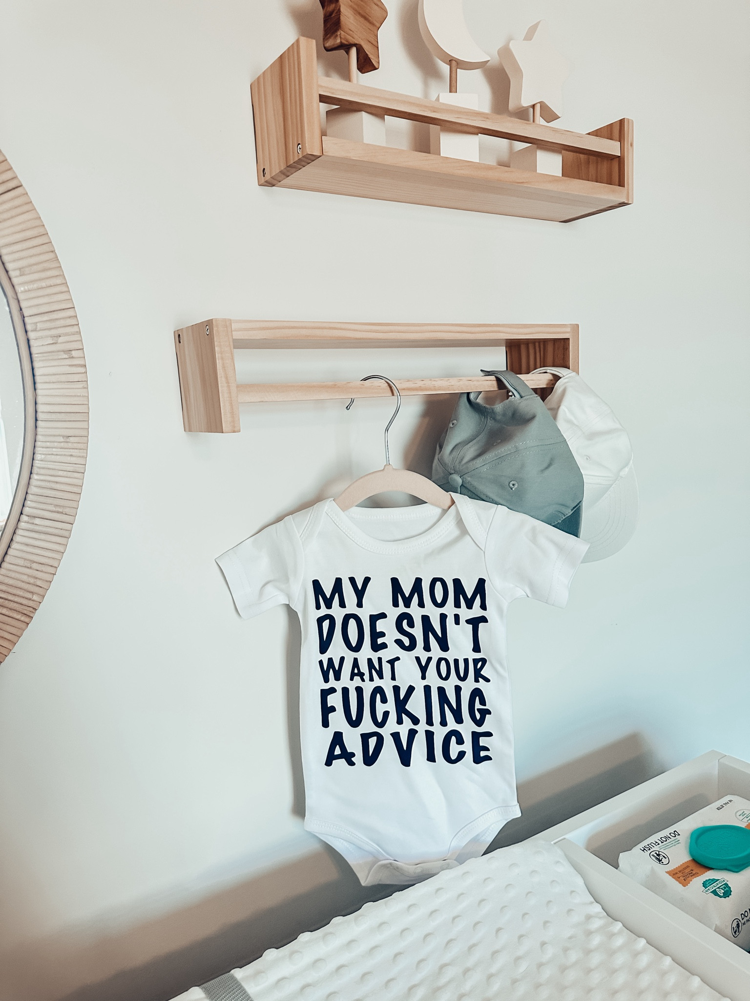 “My Mom doesn’t want you advise” onesie and other nursery things from Amazon 🥰 

#boymama #babytoddlersnapbacks #onesies #babyhangers #woodennurseryshelves #amazonnursery #babyboy



#LTKbaby #LTKhome #LTKbump