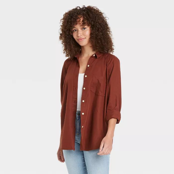 Women's Raglan Long Sleeve Denim Button-Down Shirt - Universal Thread™ | Target