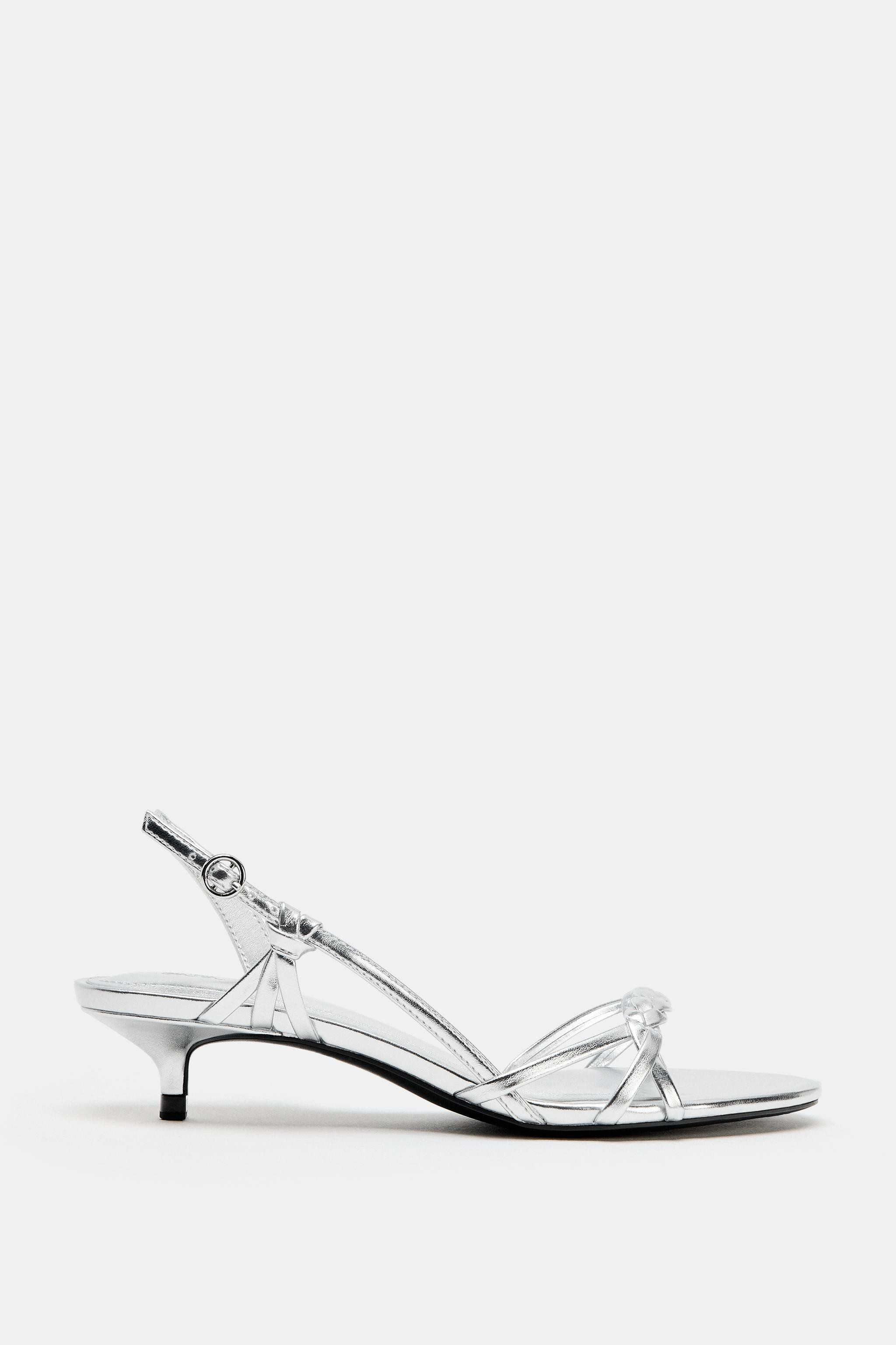 METALLIC KITTEN HEEL SANDALS | Zara US