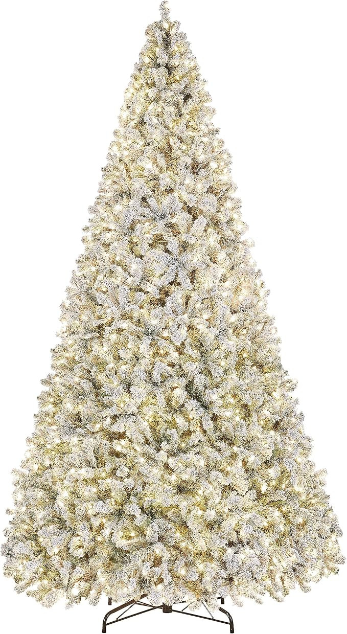 Yaheetech 12ft Pre-lit Artificial Christmas Tree W/Incandescent Warm White Lights, Snow Flocked F... | Amazon (US)