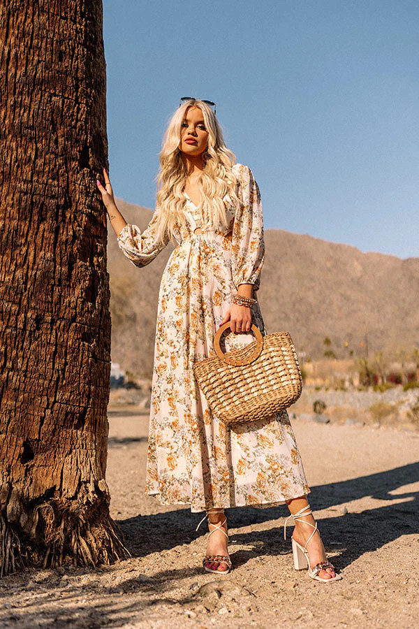 Just In Time Floral Cut Out Midi In Cream | Impressions Online Boutique