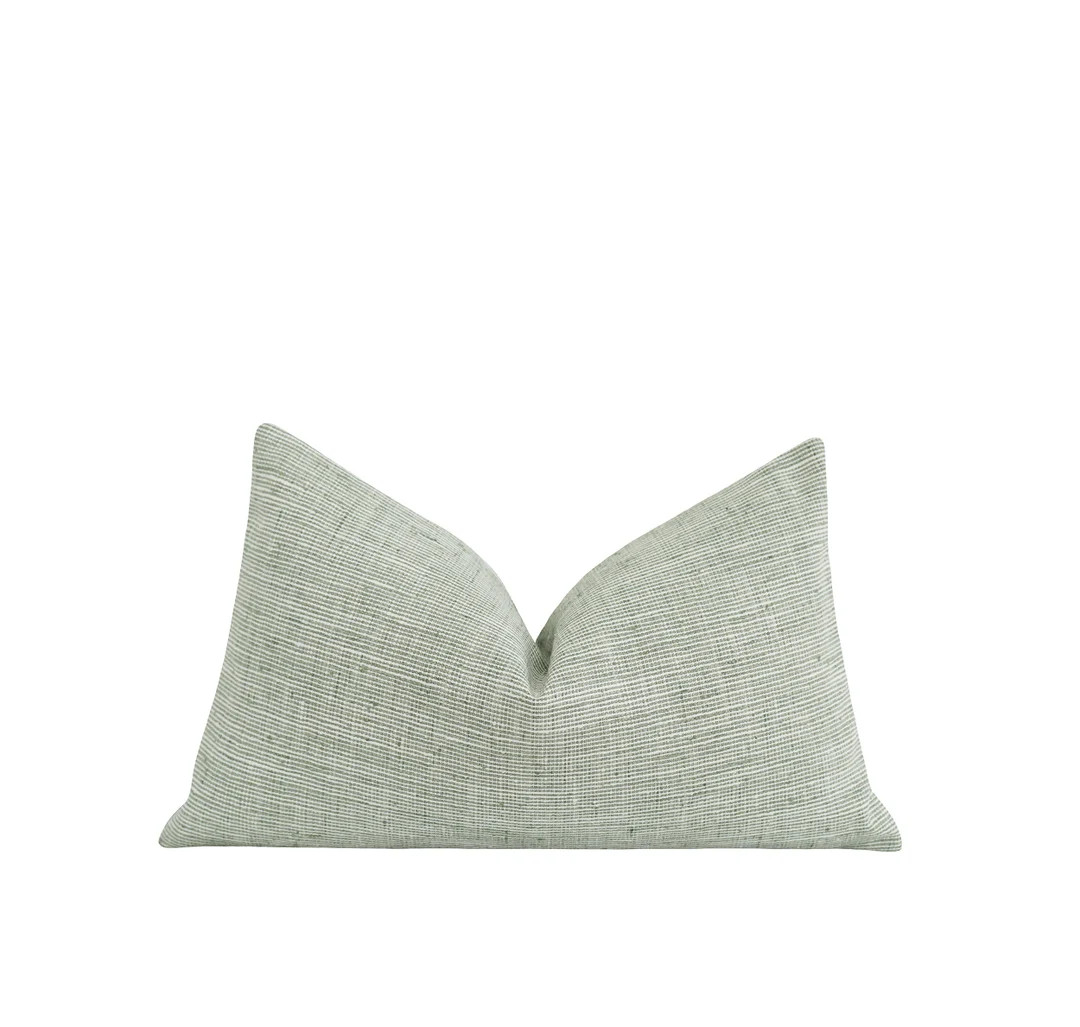 Green Tweed Textured Pillow Cover, Seaglass Green and White Pillow Cover, 12x18 12x20 12x24 Woven... | Etsy (US)