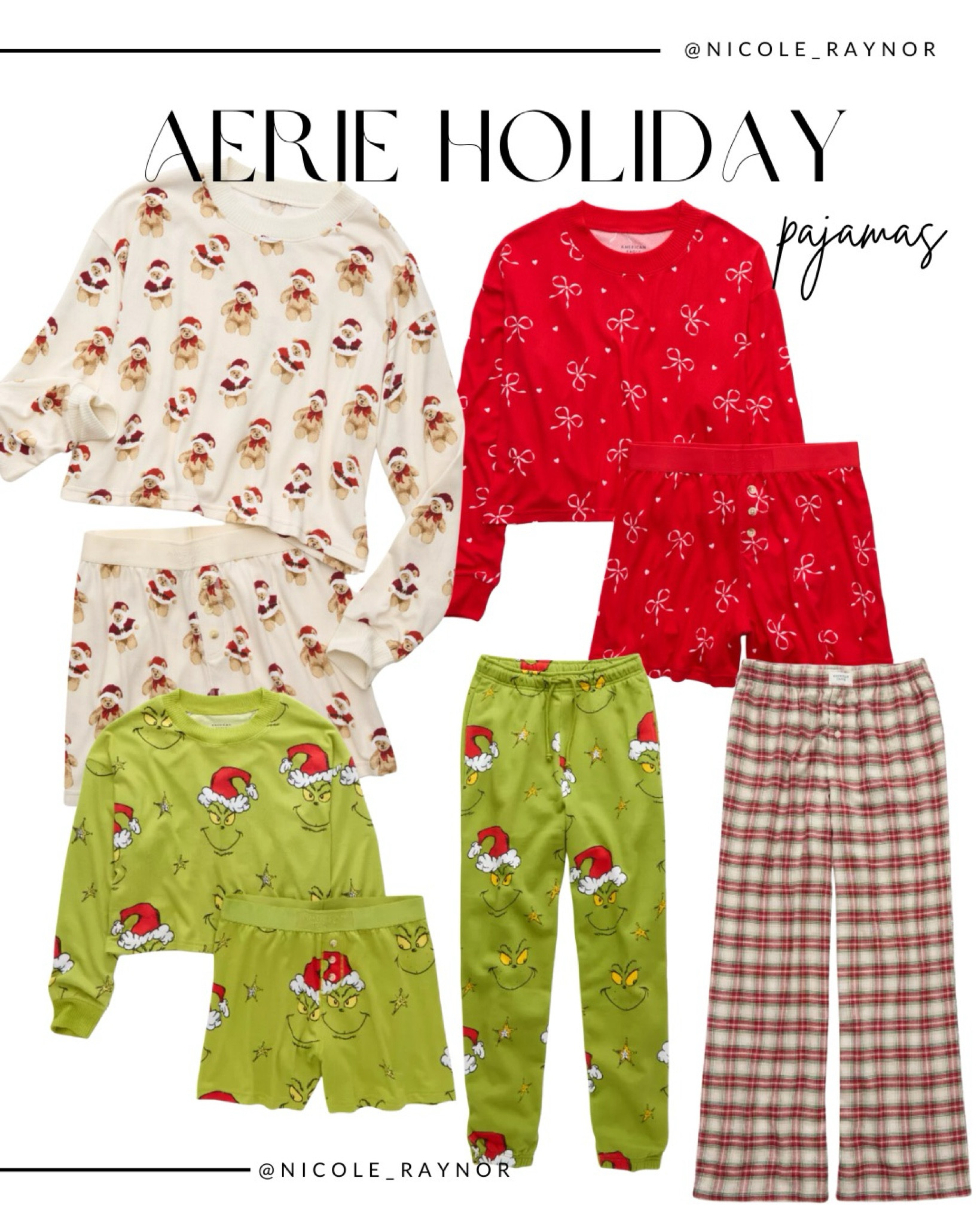 Aerie holiday & Christmas pajamas 

#grinch #teddybears #bows #plaid #pajamas #pajamapants #holidaypajamas #xmaspajamas #christmaspanamas #pajamasets

#LTKFindsUnder50 #LTKHoliday #LTKSeasonal