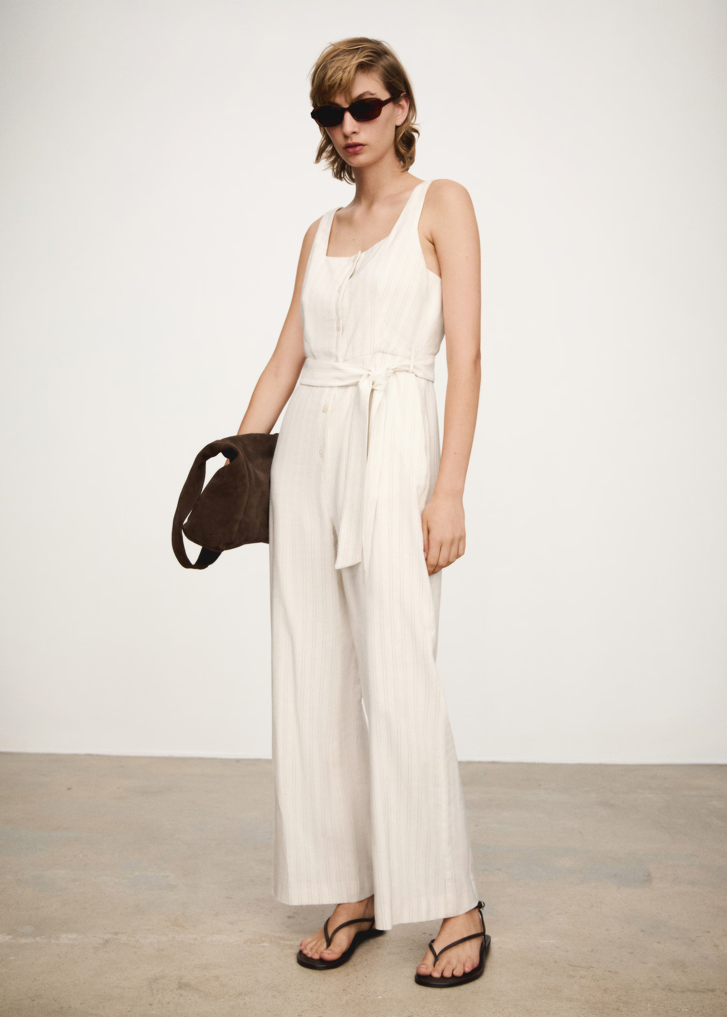Striped bow jumpsuit - Woman | MANGO USA | MANGO (US)