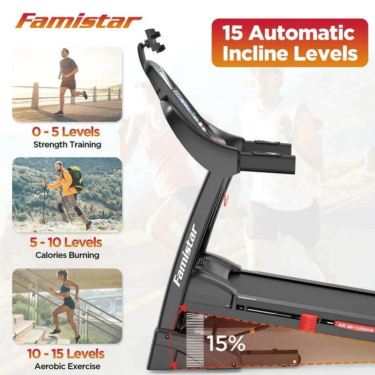 Famistar 4.5HP Folding Treadmill for Home with 15 Auto Incline, Smart APP, 300lbs, HiFi Bluetooth... | Walmart (US)