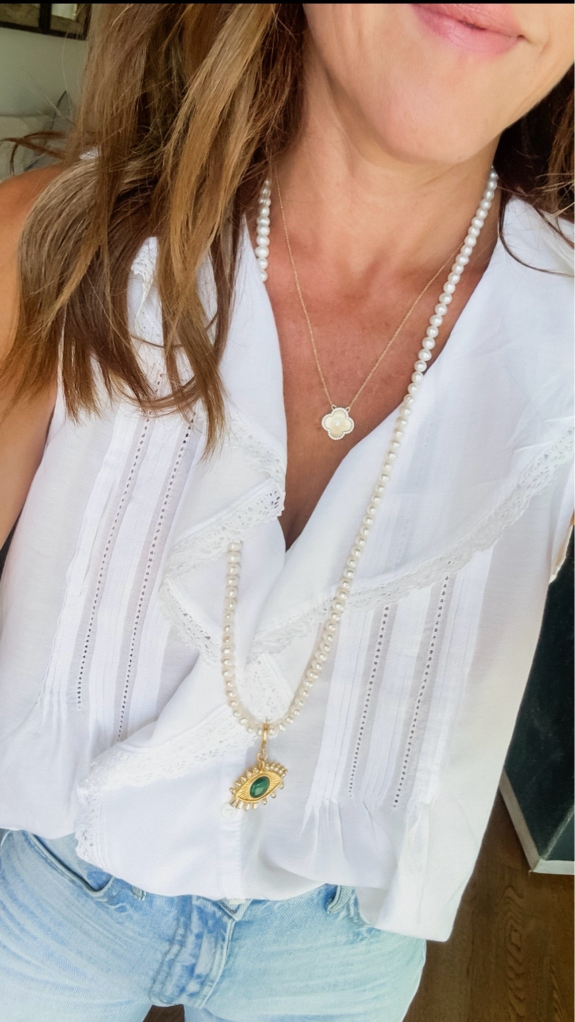 Gold icon necklace - code: take20
Pearl necklace & charm - code: twopeas20
XS blouse. I have the blue stripe too 👌🏻

#LTKootd #LTKmomlife