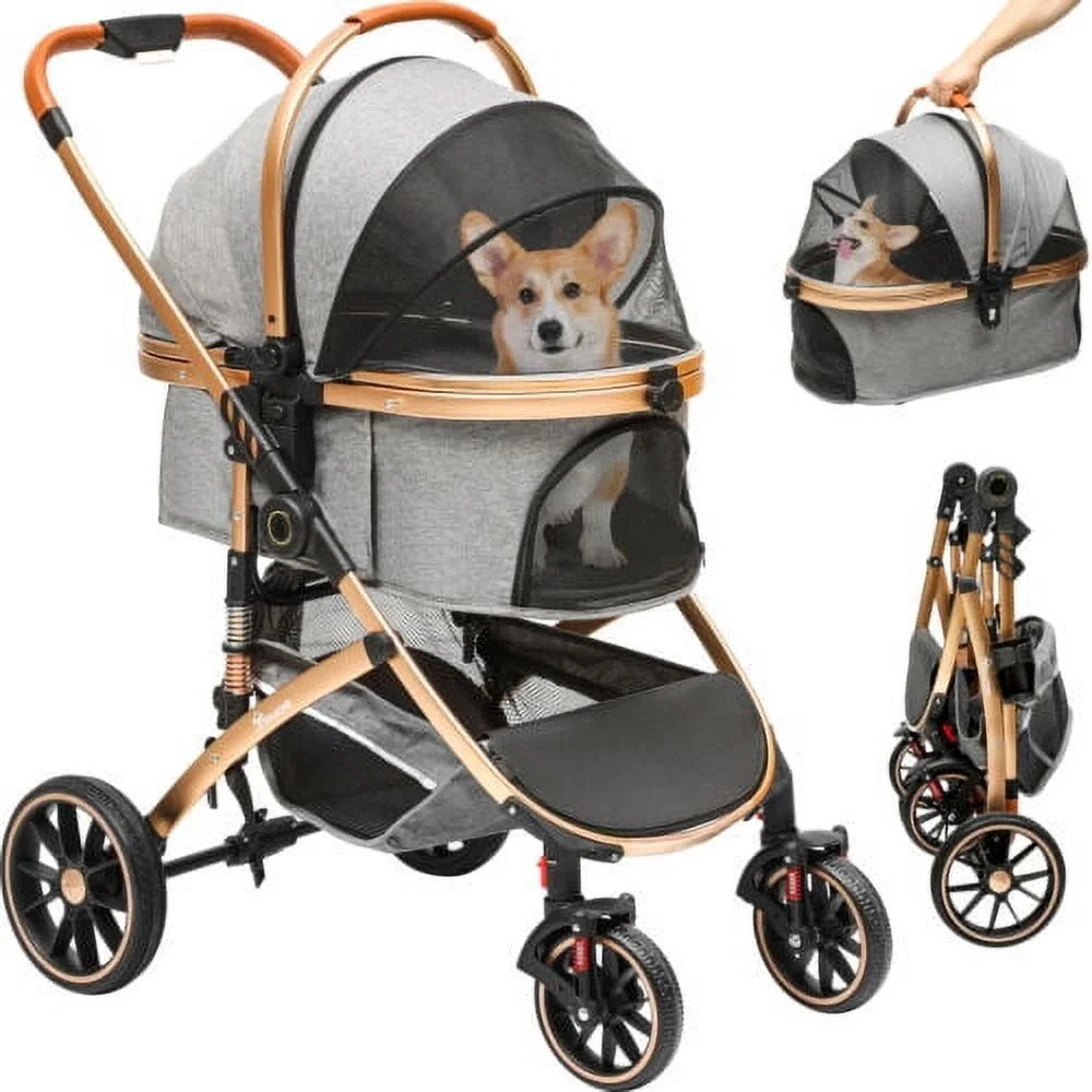 Dextrus Dog Stroller for Medium Small Dogs, 3 in 1 Foldable Pet Stroller with 360° Rotation Whee... | Walmart (US)