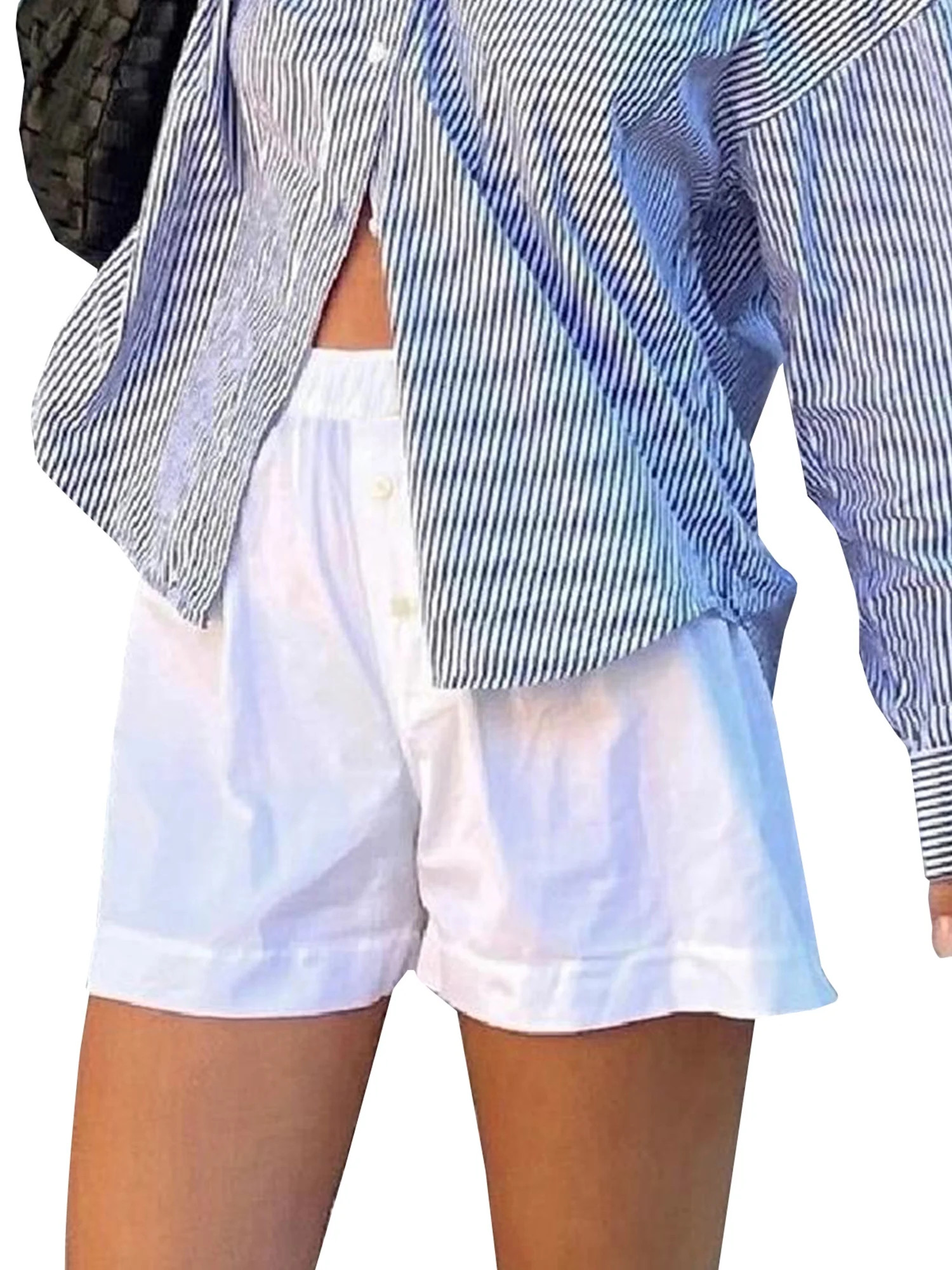 Tasdouyy Women Elastic Waist Striped Shorts Loose Shorts | Walmart (US)