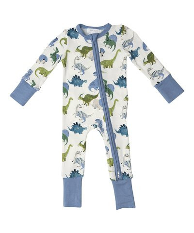 Blue & White Painterly Dino Two-Way Zip-Up Playsuit - Newborn & Infant | Zulily