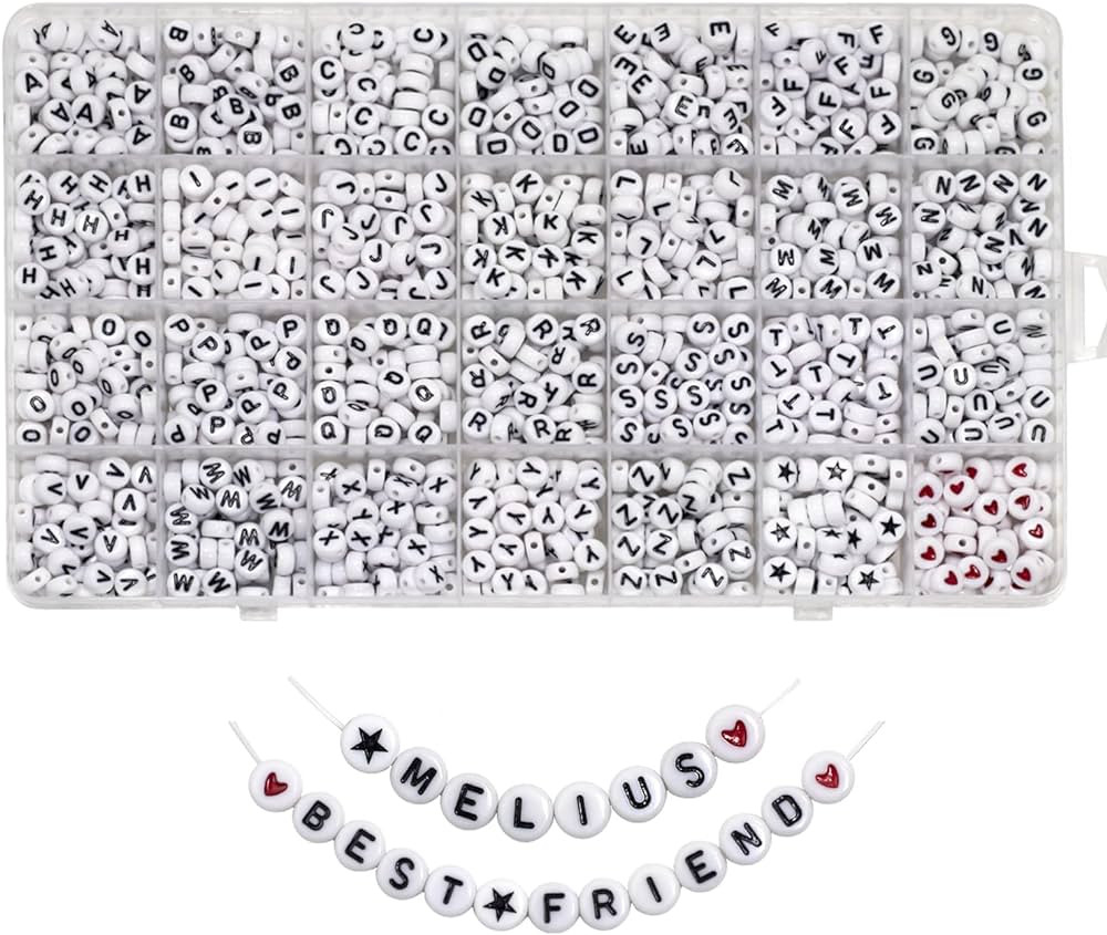 Acrylic Letter Beads, 1450 Pcs 4x7mm Round Alphabet Beads in 28 Grid Box for Jewelry Making, DIY ... | Amazon (US)