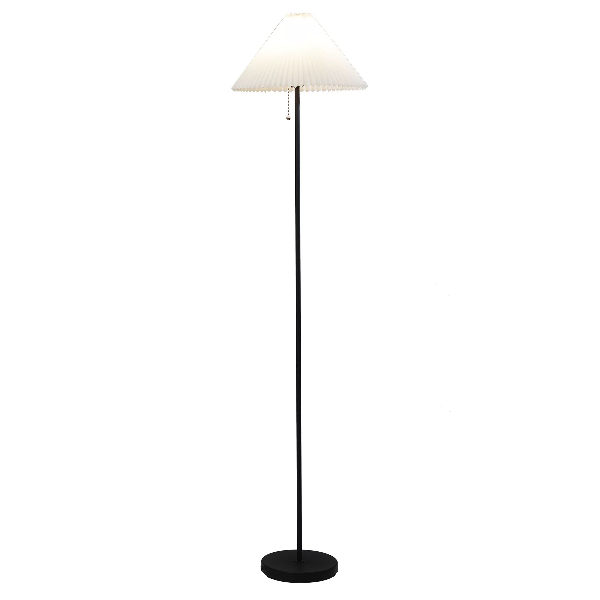 Mainstays 64" Contemporary Matte Black Metal Floor Lamp, with Pleated White Lampshade | Walmart (US)