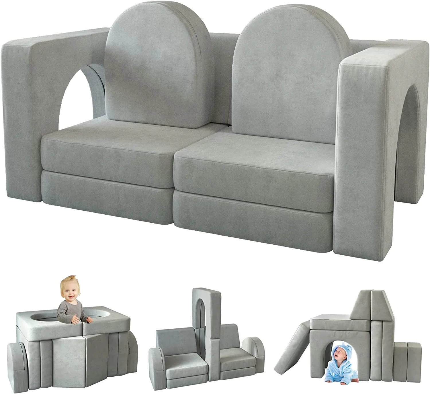 Kids Sofa Couch 10PCS, Linor Modular Toddler Couch for Playroom, Dutch Velvet Multifunctional Pla... | Walmart (US)