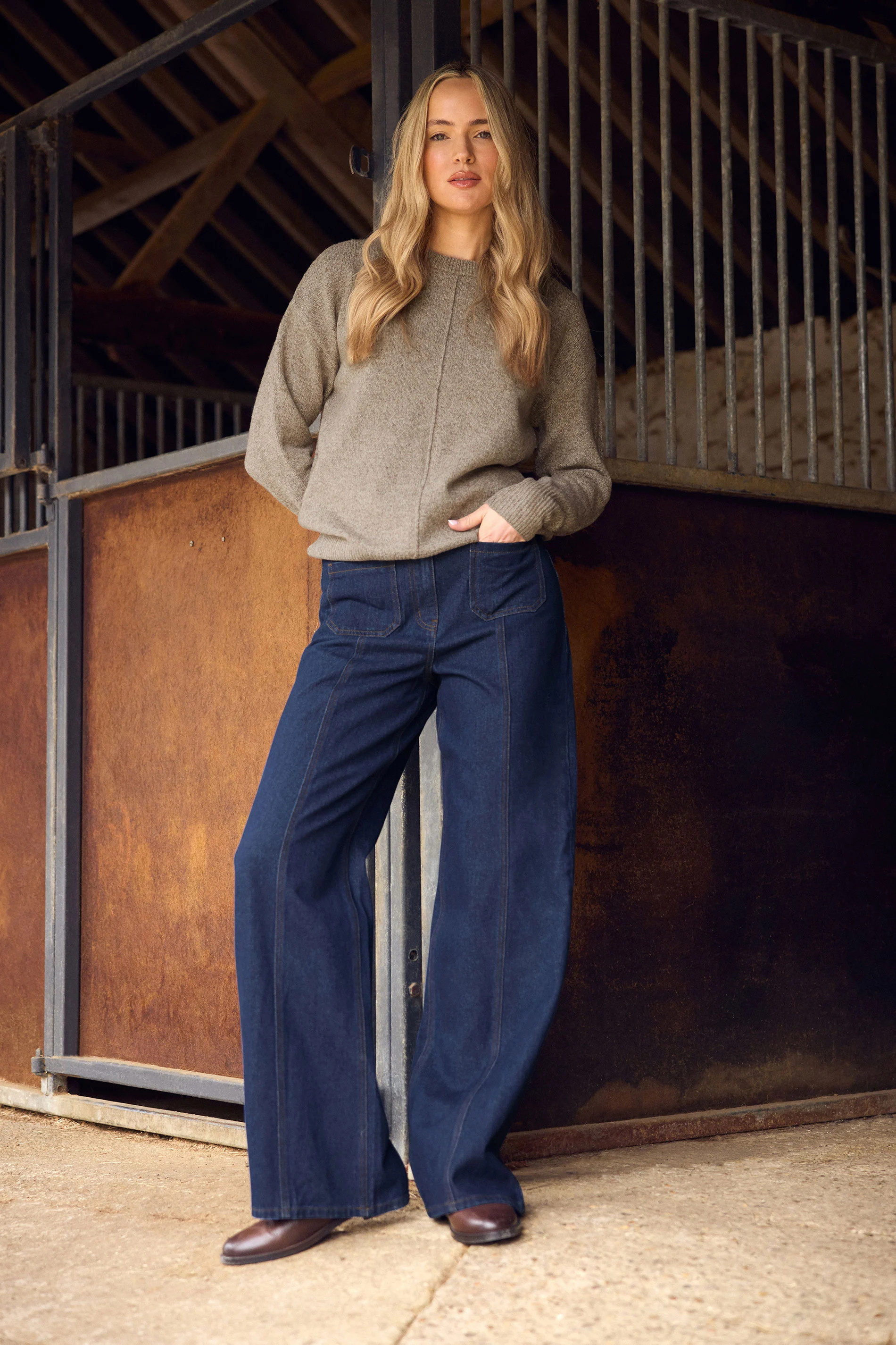 LTS Tall Blue Seam Front Pocket Wide Leg Jeans | Long Tall Sally