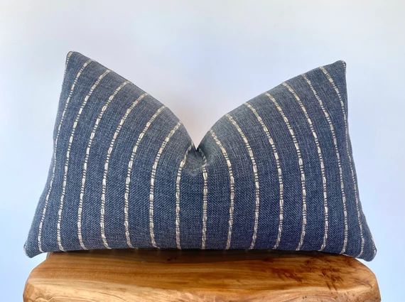 Lumbar Dark Blue White and Gray Striped Throw Pillow Cover | Etsy | Etsy (US)