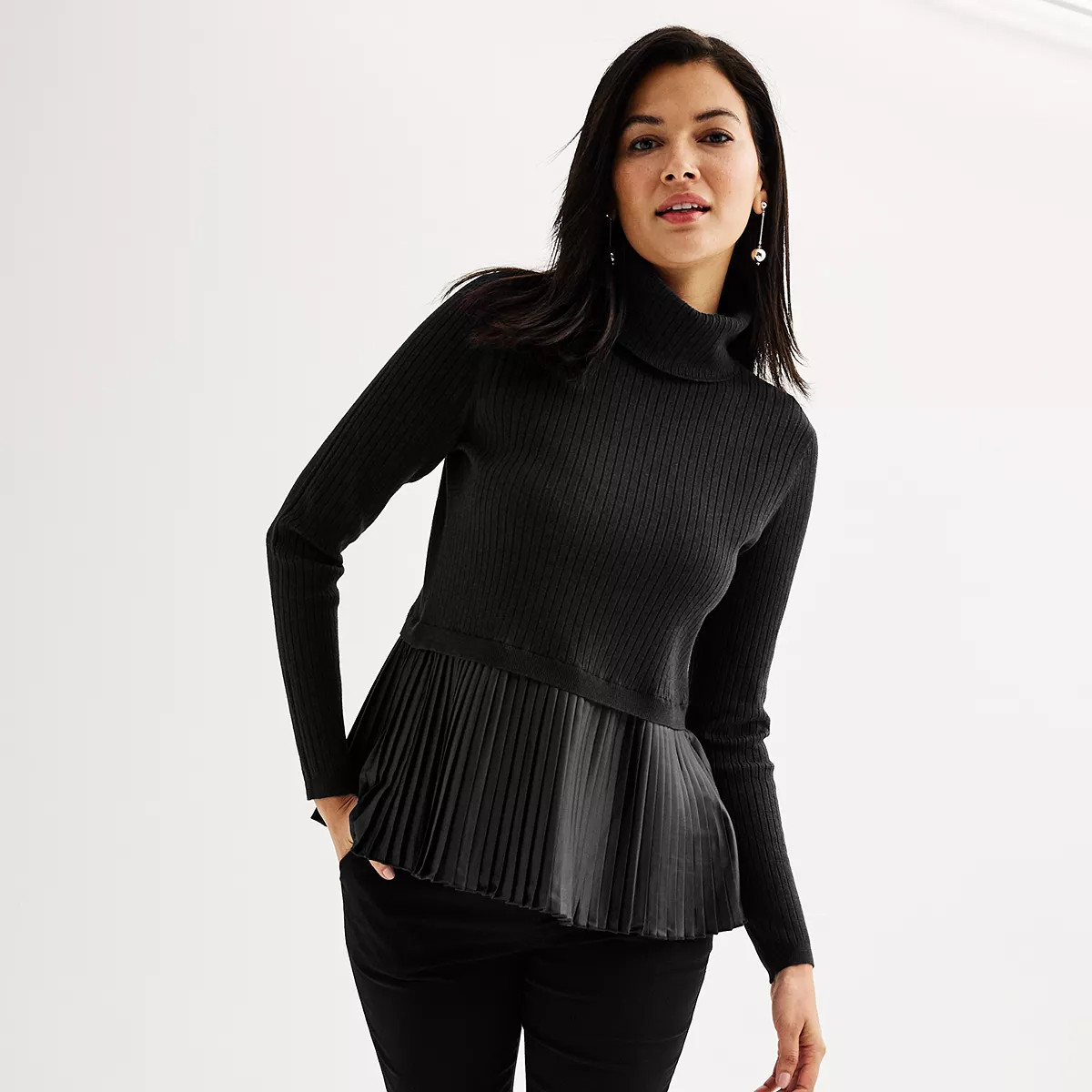 Women's Nine West Turtleneck Sweater with Pleated Hem | Kohl's