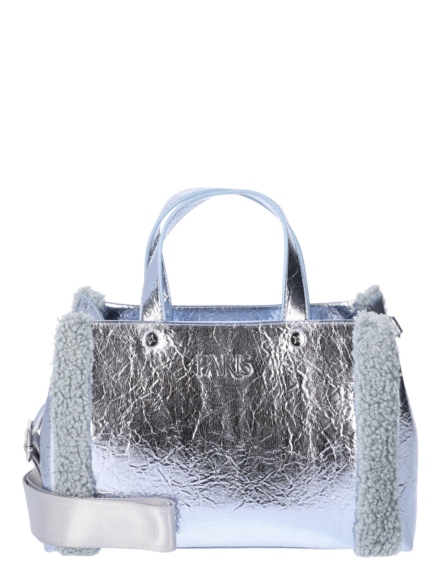 Paris Hilton Women's Denver Small Shearling Metallic Tote, Baby Blue Metallic | Walmart (US)