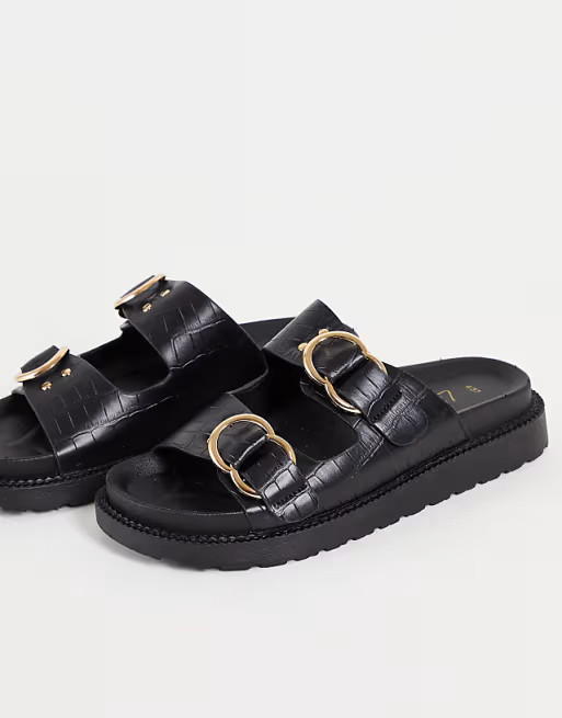 New Look double buckle slides in black croc | ASOS | ASOS (Global)