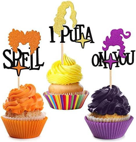 24 PCS Hocus Pocus Cupcake Toppers Glitter Star Witch Hair I Put A Spell On You Halloween Cupcake Pi | Amazon (US)