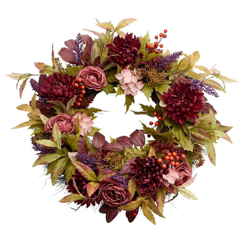 Burgundy Ranunculus & Mum Wreath, 24" | At Home